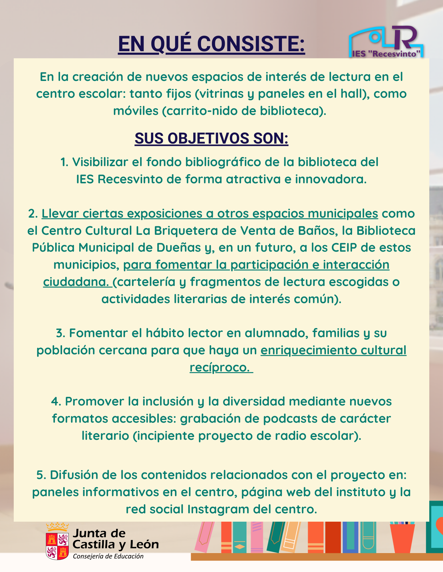 En qué consiste y objetivos NOS LLEVAMOS A LOS LIBROS DE CALLE